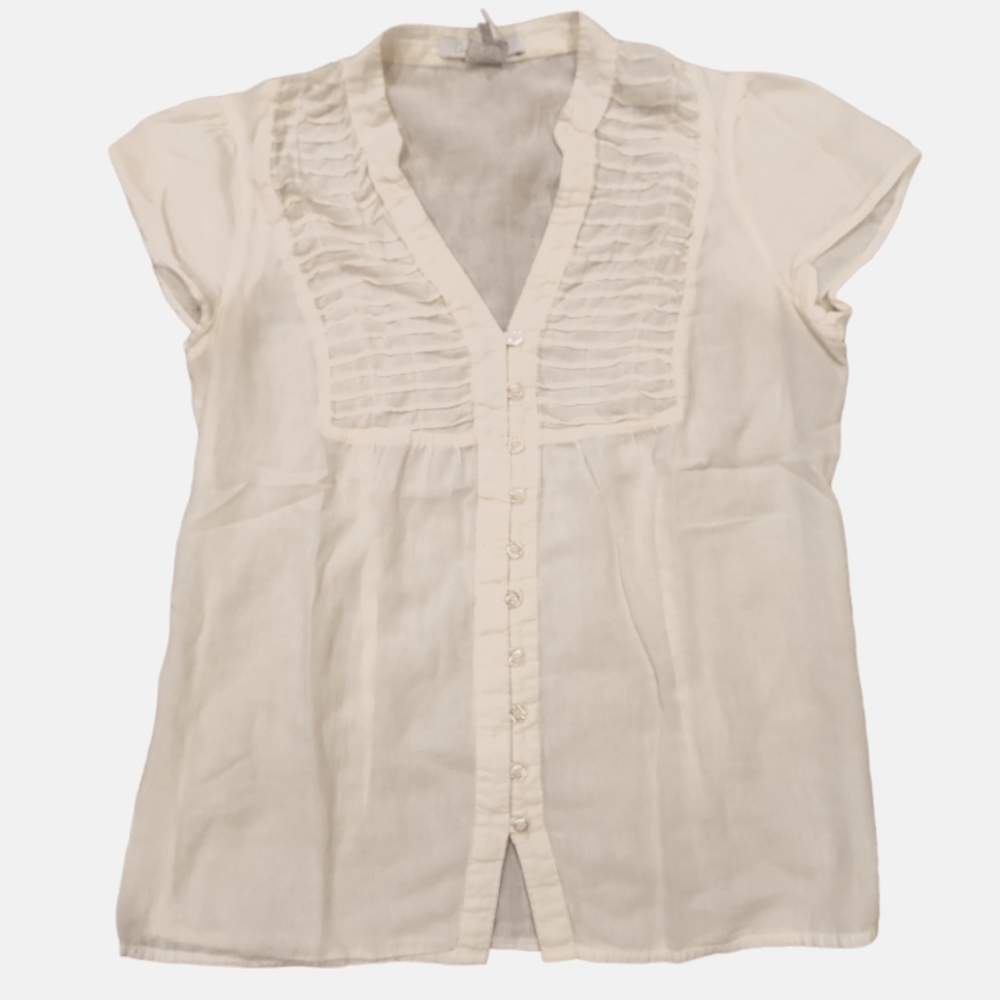 Charlotte Russe Ivory Button Down Blouse Sheer Size S Short Sleeve